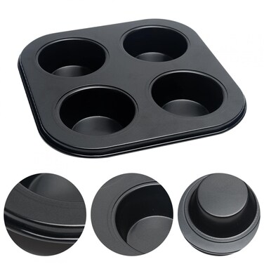 4 Cup Muffin Pan Mold  NonStick Cupcake Baking TrayTin  Carbon Steel Cake Mould For home cafe bar and restaurant Black