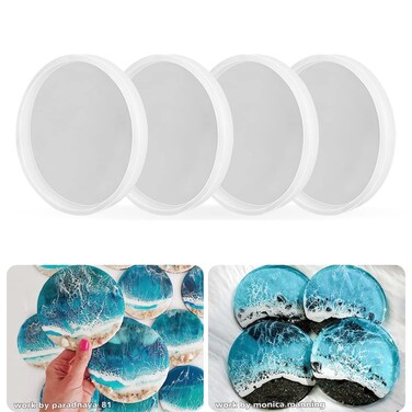RESINWORLD 4 Pack 4 inches Thick Round Coaster Molds Coaster Silicone Molds for Resin Casting Geode Agate Silicone Coaster Epoxy Casting Mold