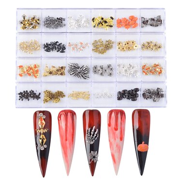 DSHIJIE 240Pcs Halloween Nail Crystal Rhinestones Kit 3D Witch Pumpkin Bat Sequins for Acrylic Nails Halloween Party Supplies Glitter Manicure DIY Crafts Decoration