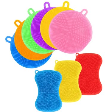 EVSOFMLF Silicone Sponge 9 Pack Sponges for Dishes Silicone Scrubber Dish Brush Kitchen Cleaning Sponges Silicone DishwasherSafe Brush Pad Double Sided for Kitchen 9 PackNew