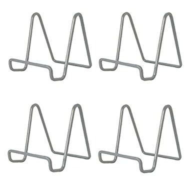 TetraTeknica 4 Pack DS02S 4 Inch Square Wire Display Stand for Plate Artwork Picture Frame Plaque and More Color Silver