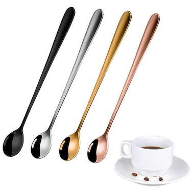 4 Pieces Coffee Spoons Teaspoons Stainless Steel Espresso Spoons Long Handle Soup Spoons Ice Cream Dessert Cake