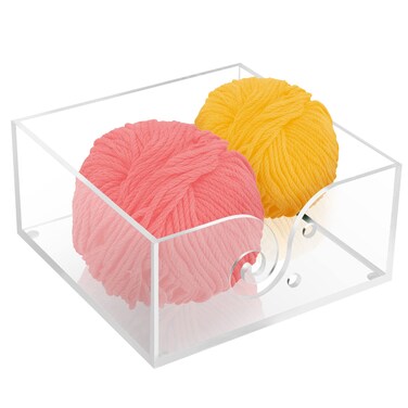Transparent Acrylic Yarn Bowl Holder Knitting Kit Wool Storage Cube with Holes Crochet Accessories Organizer Dispenser Preventing Slipping and Tangles