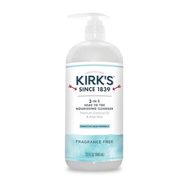 Kirks 3in1 Castile Liquid Soap Fragrance Free Soap  HeadtoToe Clean Shampoo Face Soap  Body Wash for Men Women  Children  32 Fl Oz