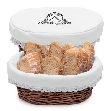 Medium Handmade Wicker Bread Basket for Serving Set  11 inch Sourdough Bread and Pastries Basket with Removable Liner and Cover Bread Storage Container and Fruit Basket
