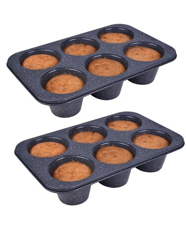 Monfish 2pcs Jumbo Deep Muffin Pan  6Cavity Baking Tray 35x3 Inch Cups  Carbon Steel  Black Granite Stone Finish  Extra Large Cupcake Tins for Baking 2 deep muffin
