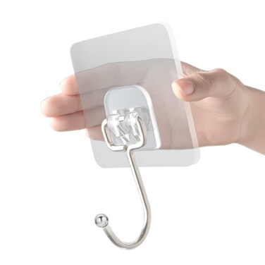 EKE 12 Pack of Large Adhesive Hook Wall Hooks with 40Ib Load Capacity max for Hanging Stainless Steel Towels and Coats Suitable for Kitchens bathrooms Homes and Offices 12