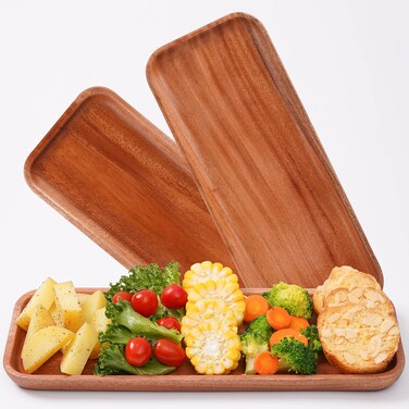 VieWood Solid Wood Serving Tray Set of 3 14 x 55 inch Safe Rectangular Wooden Serving Platters for Home Decor Fruit Food Vegetables Charcuterie Boards Appetizer Khaya