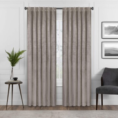 Eclipse Harper Velvet Rod Pocket Curtains for Bedroom Single Panel 50 in x 84 in Mushroom