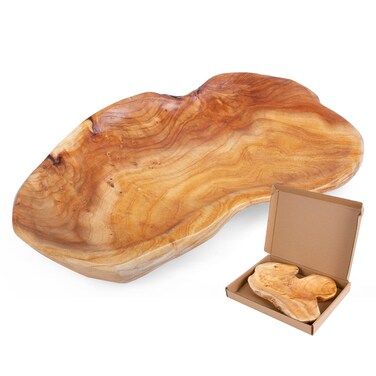 BTEOBFY Natural Wood Fruit Bowl 1113 inch Unique Handmade Wood Serving Platter Wood Fruit Snack Dish for Sandwich Bread Serving Appetizer Display Vintage Ring Dish Hand Carved Artworks