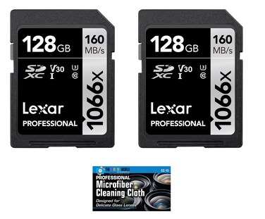 Lexar 128GB Professional 1066x SDXC Class 10 UHSI Memory Card 2Pack Bundle with Microfiber Cloth