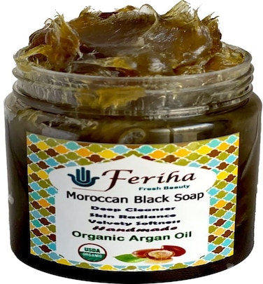FERIHA Premium Moroccan Black Soap with Organic Argan Oil 100 Authentic Artisan Beldi Soap  Sourced Crafted  Packed in Morocco  Traditional Hammam Formula