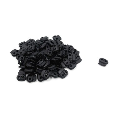 Geesatis 100 PCS Oval Spring Cord Locks Double Hole Fastener Slider Toggle Stopper Cord Lock for Draw String Bags Hole Dia 02 Inch