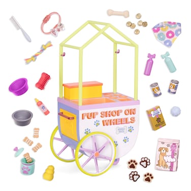 Glitter Girls  GG Pup Pet Shop on Wheels  Pet Accessory with Play Food for 14inch Dolls  Plush Dogs  Toys Clothes and Accessories for Kids Ages 3 and Up