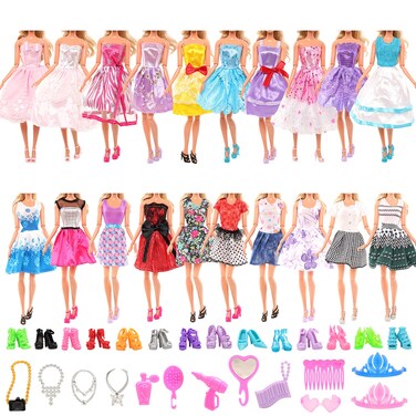 Miunana 30 pcs Doll Clothes and Accessories 10 pcs Party Dress 10 Shoes Necklace Comb Crown Bag Accessories for 115 inch Dolls