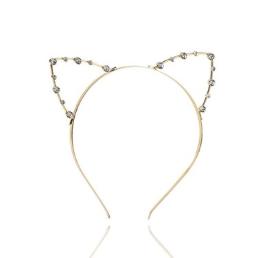 Jilukibo Rhinestone Cat Ears Headband Crystal Kitty Hair Band for Women Lovely Alloy Cat Ears Hair Hoop for Halloween Cosplay Costume Party Gold