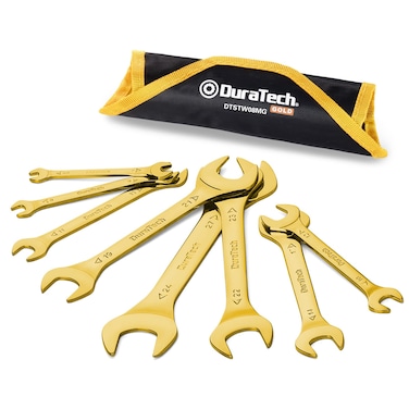 DURATECH SuperThin Open End Wrench Set Metric 8Piece 55mm to 27 mm Titanium Plating Slim Spanner Set with Rolling Pouch
