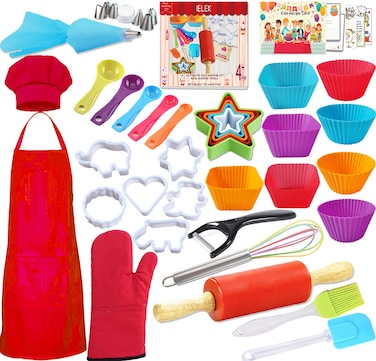 Kids Cooking and Baking Set Real Baking Gift Includes Kids ApronChef HatOven MittUtensilRecipes for The Curious Young Junior Chef