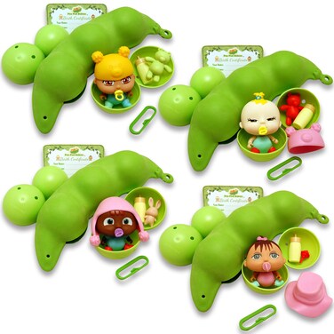 Pea Pod Babies Bundle Set of 4  Collectible Mystery Surprise Toys with Mini Baby Clothing  Accessories  Small Doll  Easter Basket Gift