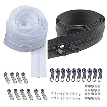 Bulk Zippers 6 Yards 3 Nylon Coil Zippers by The Yard with 20pcs Zipper Sliders and Stops as Gift Zipper Repair Kit for Sewing Tailor Crafts BagesBlack  White