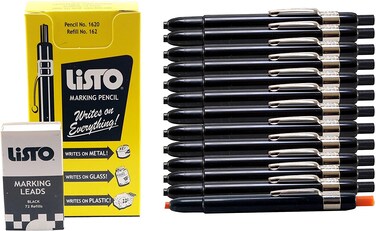 Listo 1620 and 162 Marking Pencils Kit Color Black 12 Pencils 72 Refill Leads  Grease PencilsChina Marking PencilsWax Pencils 1 x Orange Pencil Included 12Pencils 72Refills Black