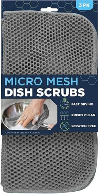 ST INC Mesh Dish Scrubber Kitchen Dish Cloths for Washing Dishes Grey 115 Inches x 115 Inches 3 Pack