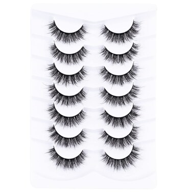 Mebver False Eyelashes Cat Eye Lashes Faux Mink Lashes Natural Look Fluffy Wispy Lashes That Look Like Extensions Pestaas Postizas D Curl Lash Strips Short Fox Eye Lashes 7 Pairs Pack