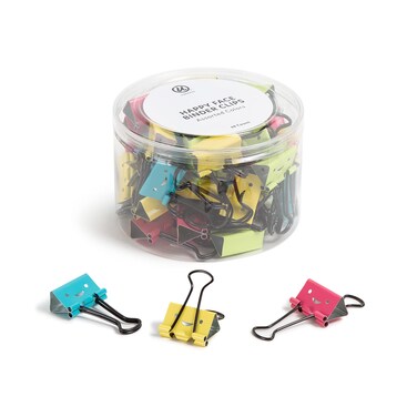 U Brands Happy Face Binder Clips Bright Colors with Black Prongs Office Organization Supplies 32mm 48 Count
