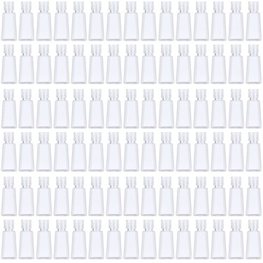JAPCHET 100 PCS 1 oz Clear Plastic Travel Bottles with Flip Cap Travel Size Refillable Flip Top Bottles Small Portable Flip Cap Containers for Liquid Lotion Essential Oils Shampoo and Toiletries