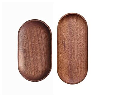 Mini Serving Tray for Jewellery Key Coin Set of 2 Oval Natural Wood Dessert Cup Tray Small Wooden Cheese Plate Tableware Decorative Tray 2