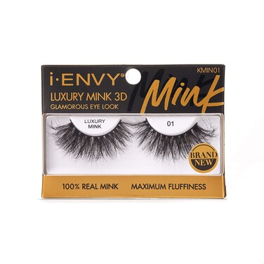 iENVY Luxury Mink Collection False Eyelashes 100 Real Mink Glamorous Eye Look Lashes Maximum Fluffiness 3D MultiCurl Angle 1 Pack