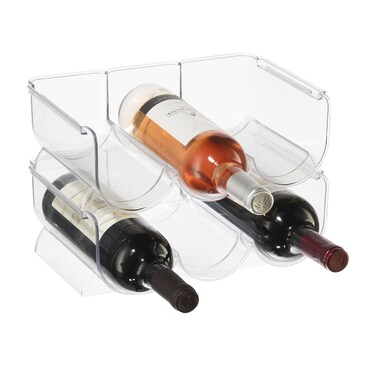 OGGI Bottle Rack for Wine 6 Bottle Wine Storage  Stackable Wine Rack with Secure Stack Tabs Ideal Wine Bottle Holder for Kitchen Cabinet Pantry Fridge  Each Rack Holds 3 Bottles 2 Pack  Clear