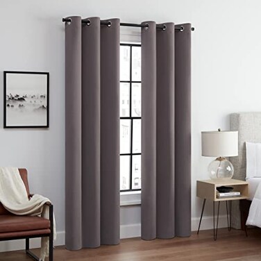 ECLIPSE Andover Solid Tripleweave Thermal Blackout Grommet Curtains for Bedroom 2 Panels 42 in x 84 in Grey