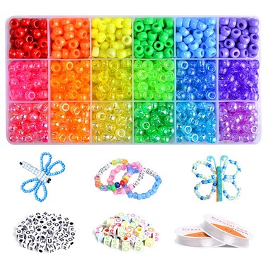 VICOVI 2250pcs Pony Beads Kit in 18 Colors Rainbow Color Beads for Kids DIY Craft Gift Bracelet Hair Beads