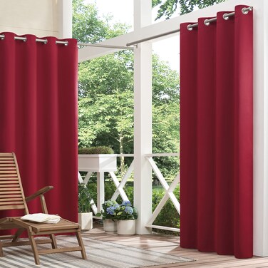 ECLIPSE Bradford Waterproof Blackout Thermal Insulated Grommet Outdoor Curtain for Patio or Porch 1 Panel 52 in x 63 in Red
