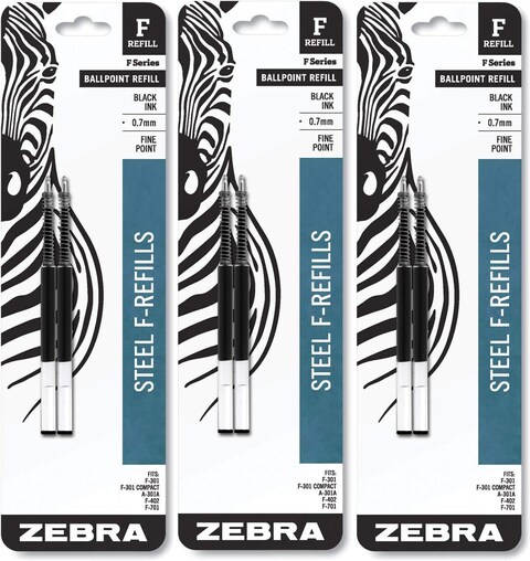 Zebra F301 F301 Ultra F402 301A Spiral Ballpoint Pen Refills 07mm Fine Point Black Ink 2Pack Sold as 3 Packs Total of 6