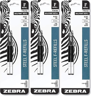 Zebra F301 F301 Ultra F402 301A Spiral Ballpoint Pen Refills 07mm Fine Point Black Ink 2Pack Sold as 3 Packs Total of 6