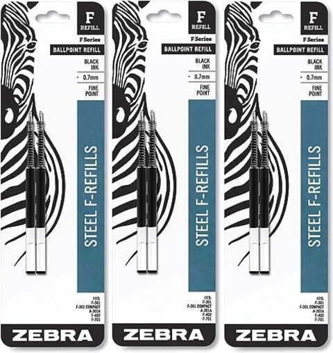 Zebra F301 F301 Ultra F402 301A Spiral Ballpoint Pen Refills 07mm Fine Point Black Ink 2Pack Sold as 3 Packs Total of 6