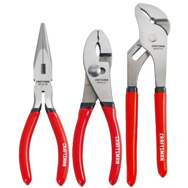 CRAFTSMAN Pliers Set 3 Piece Set 6 Inch Long Nose 6 Inch Slip Joint 8 Inch Groove Joint CMHT84103R