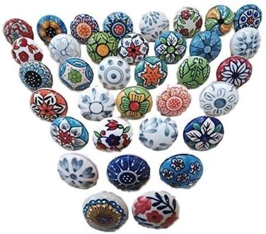 OSNICA 20 Pieces Mix Color Multi Designed Ceramic Cupboard Cabinet Door Knobs Drawer Pulls  Chrome Hardware  Hand Painted Pulls