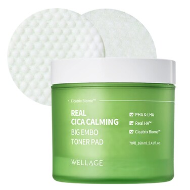 WELLAGE CICA Calming Pore Tightening Exfoliating Toner Pads 70 Pads  with Centella Asiatica PHA LHA and Madecassoside Facial Pads for Moisturizing and Soothing