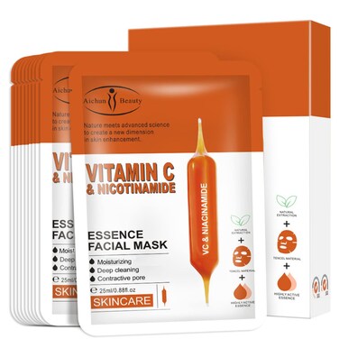 AICHUN BEAUTY Essence Facial Mask Tencel Material Antiacne Antiwrinkles After Sun Moisturizing Deep Cleaning Contractive Pore 25ml088floz X 10pcs VITAMIN C  NICOTINAMIDE10pcs
