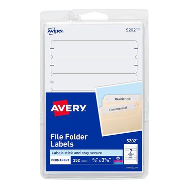 Avery PrintOrWrite Permanent InkjetLaser File Folder Labels 5202 58 x 3 12 White Pack Of 252
