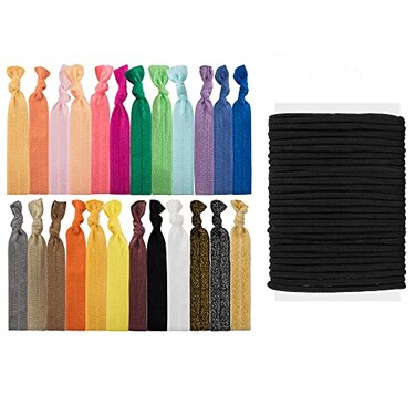 79Style Fabric Hair Ties Set 60 Pieces  Elastic Ribbon Knotted Ponytail Holders No Damage Cloth Flat Bands for Women and Girls 40 Ribbon Ties  20 Black Ties