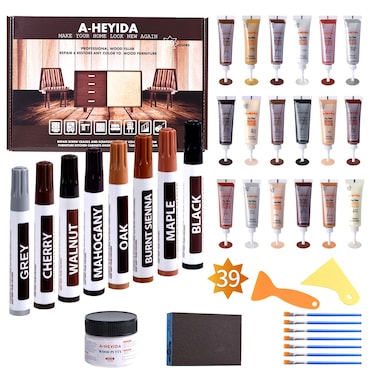 Wood Floor Scratch Repair  Set of 39  Hardwood Floor Repair Kit Wood Filler Putty Wood Markers Furniture Repair Kit Touch Up Pens for Scratch Stain Hole Restore Laminate Vinyl Veneer Cabinet