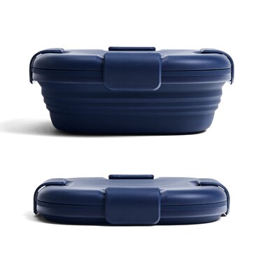 STOJO Collapsible Sandwich Box  Denim Blue 24oz  Reusable Food Storage Container  ToGo Travel Silicone Bowl for Hot and Cold Food  for Meal Prep Lunch Camping and Hiking  Dishwasher Safe