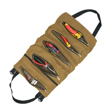 OFNMY Canvas Tool Roll OrganizerTool Roll Up Bag  Wrench OrganizerWrench Roll Pouch with 5 PocketsTool Organizer Bucket for ElectricianHVAC Plumber Carpenter or Mechanic  Khaki