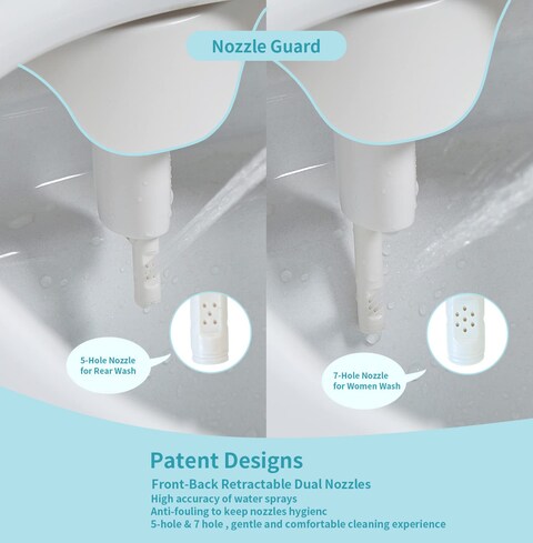 Elcare bidet Hot and Cold Water Nonelectric Bidet Attachment for Toilet Self Cleaning and Dual Nozzle for Women and Rear Wash Push Button Switch for Easy Using White