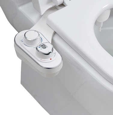 Elcare bidet Hot and Cold Water Nonelectric Bidet Attachment for Toilet Self Cleaning and Dual Nozzle for Women and Rear Wash Push Button Switch for Easy Using White