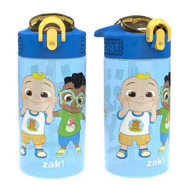 Zak Designs CoComelon Kids Water Bottle with Spout Cover and BuiltIn Carrying Loop Made of Durable Plastic LeakProof Water Bottle Design for Travel 16 oz Pack of 2